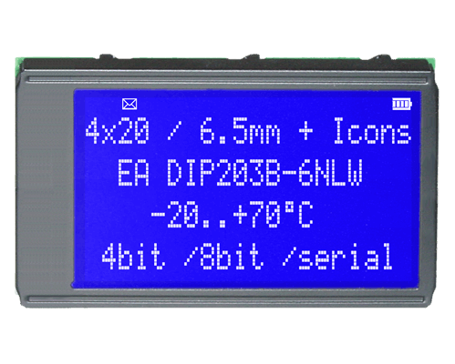 4x20 DIP Character Display EA DIP203B-6NLW