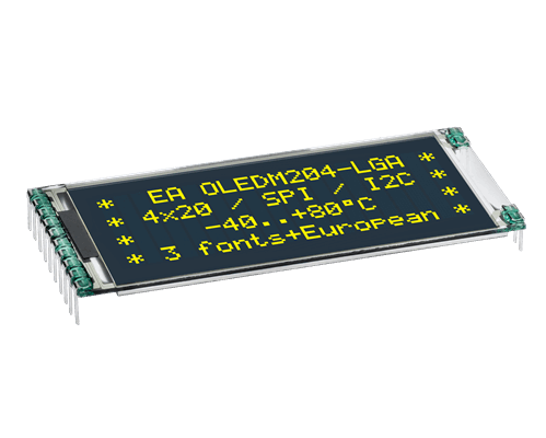 4x20 (3x20/2x20) COG OLED Character Display with I2C, SPI EA OLEDM204-GGA