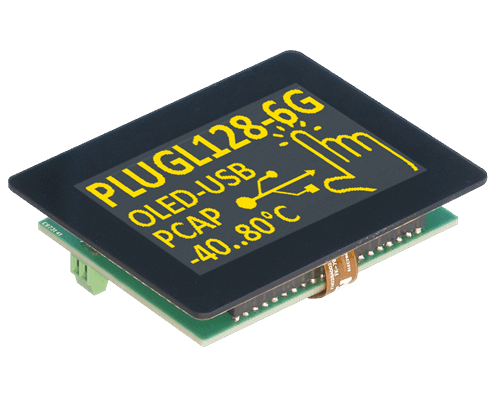 2.8" Intelligent Graphic OLED Display with PCAP touch-screen, USB,  I2C and  SPI Interface EA PLUGL128-6GTC