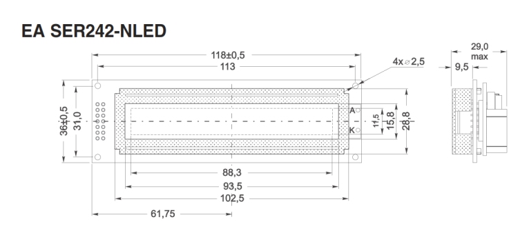 2x24 Serial text Display EA SER242-NLED