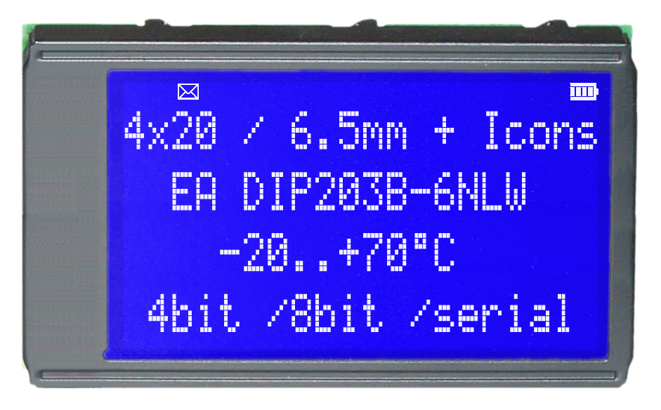 4x20 DIP Character Display EA DIP203B-6NLW