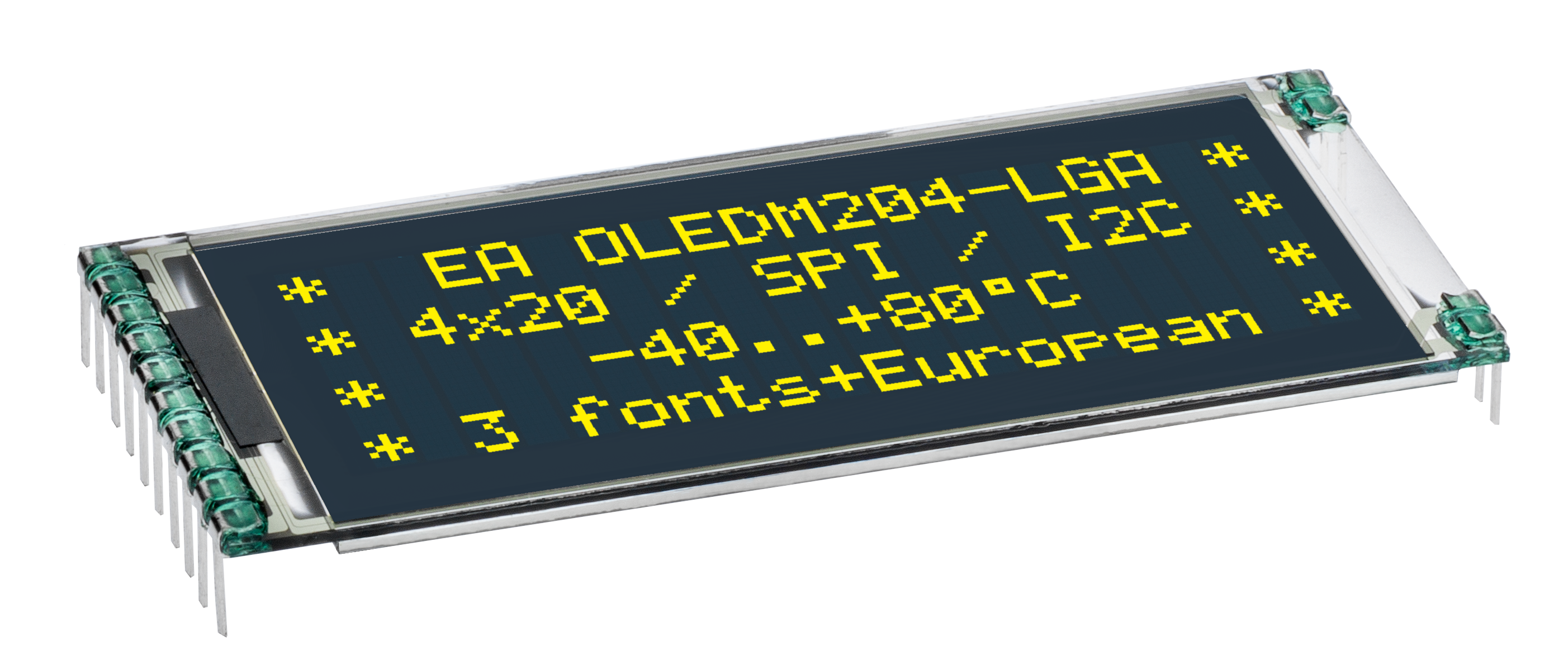 4x20 (3x20/2x20) COG OLED Character Display with I2C, SPI EA OLEDM204-GGA