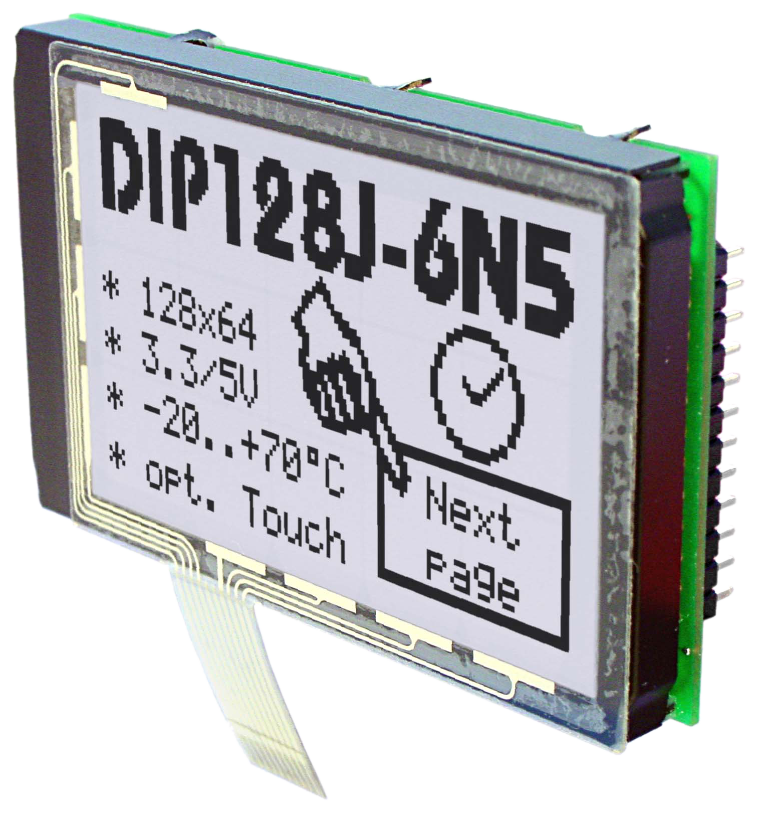 64x128 DIP Graphic Display EA DIP128J-6N5LWTP