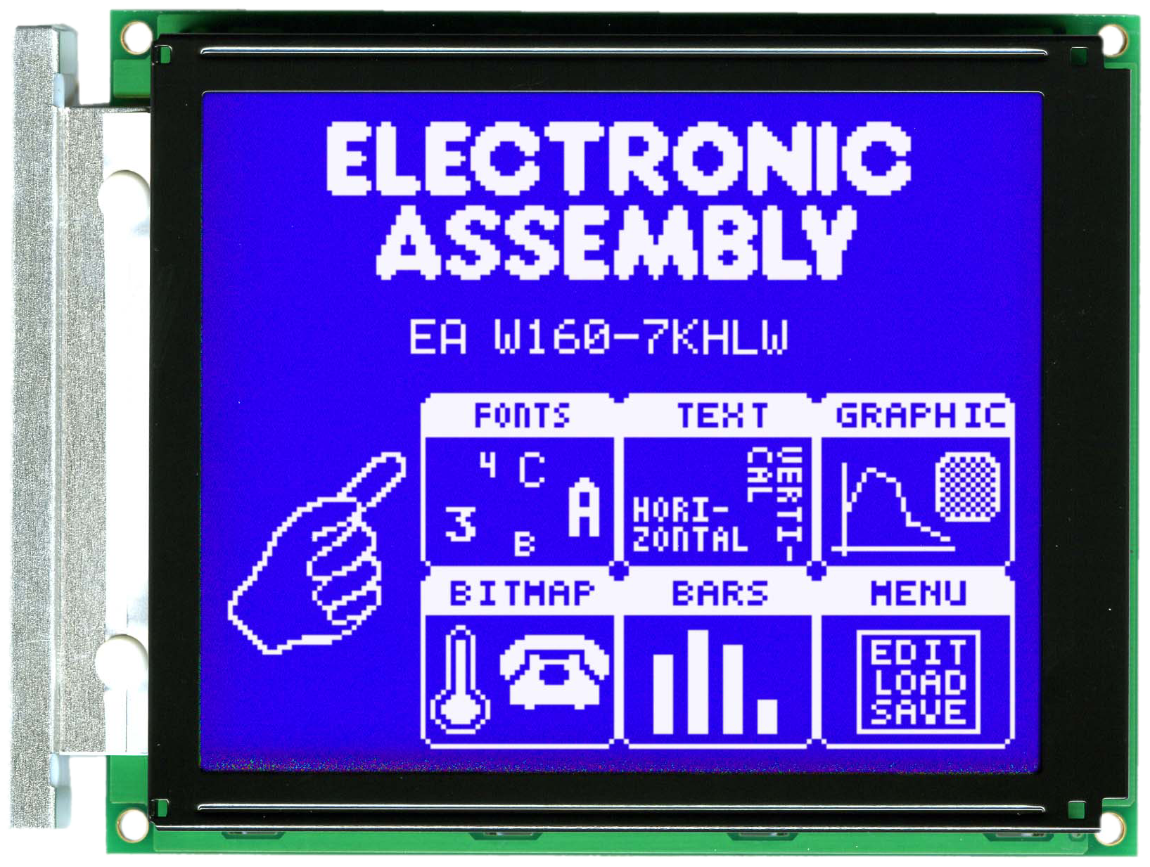 160x128 Graphic Display Blue/White CFL EA W160-7KHLWTP + Touch