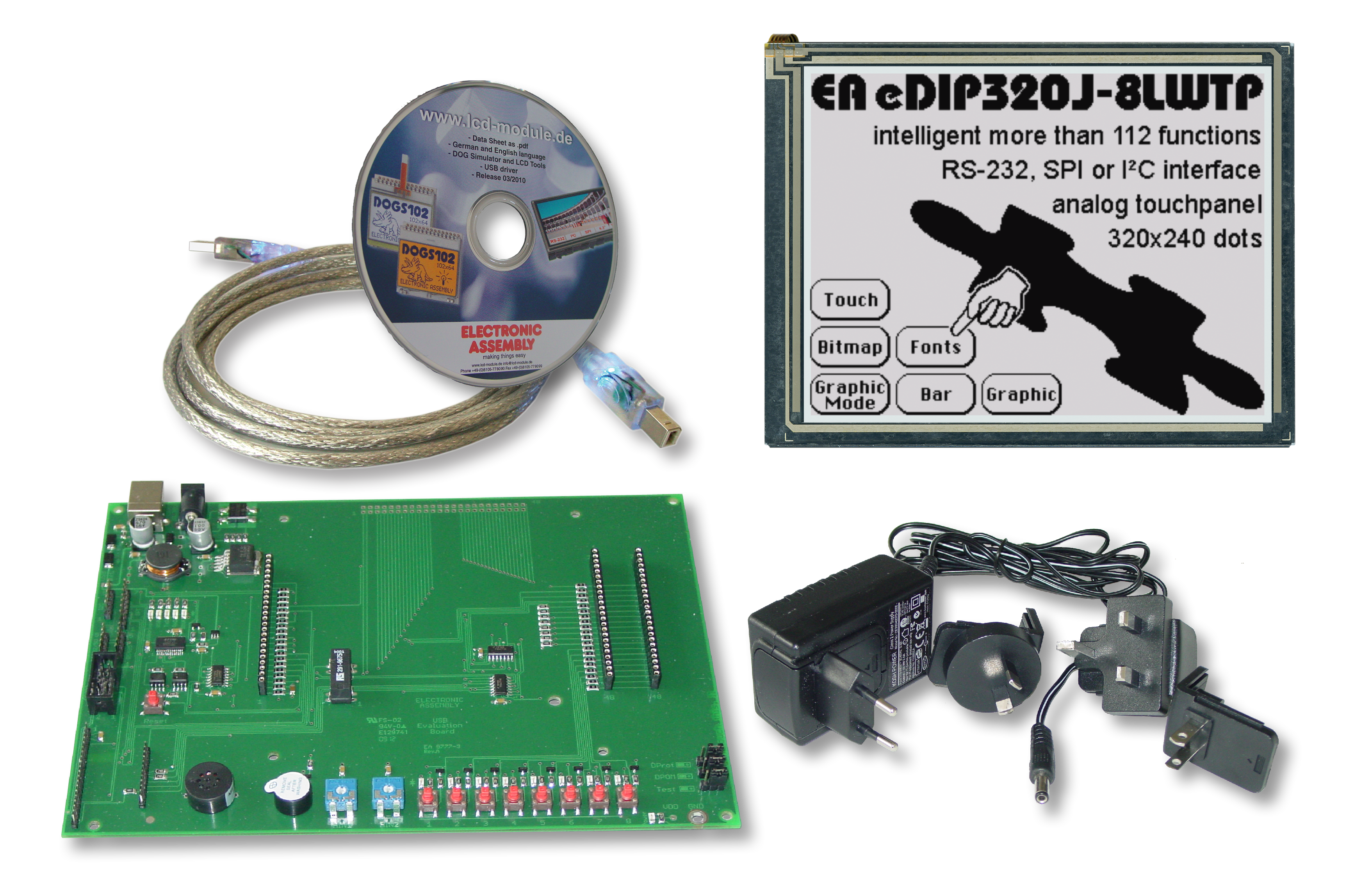 Evaluation KIT EA EVALEDIP320J with EA eDIP320J-8LWTP