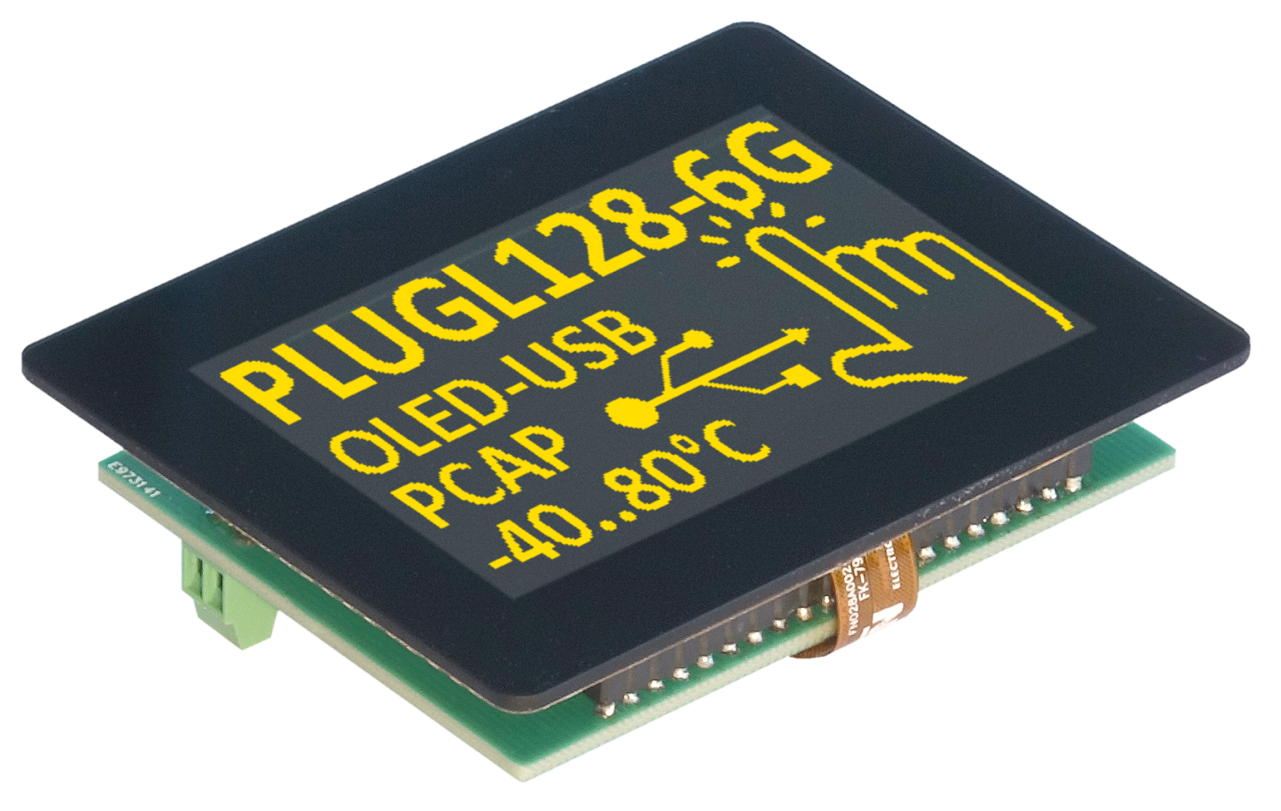 2.8" Intelligent Graphic OLED Display with PCAP touch-screen, USB,  I2C and  SPI Interface EA PLUGL128-6GTC
